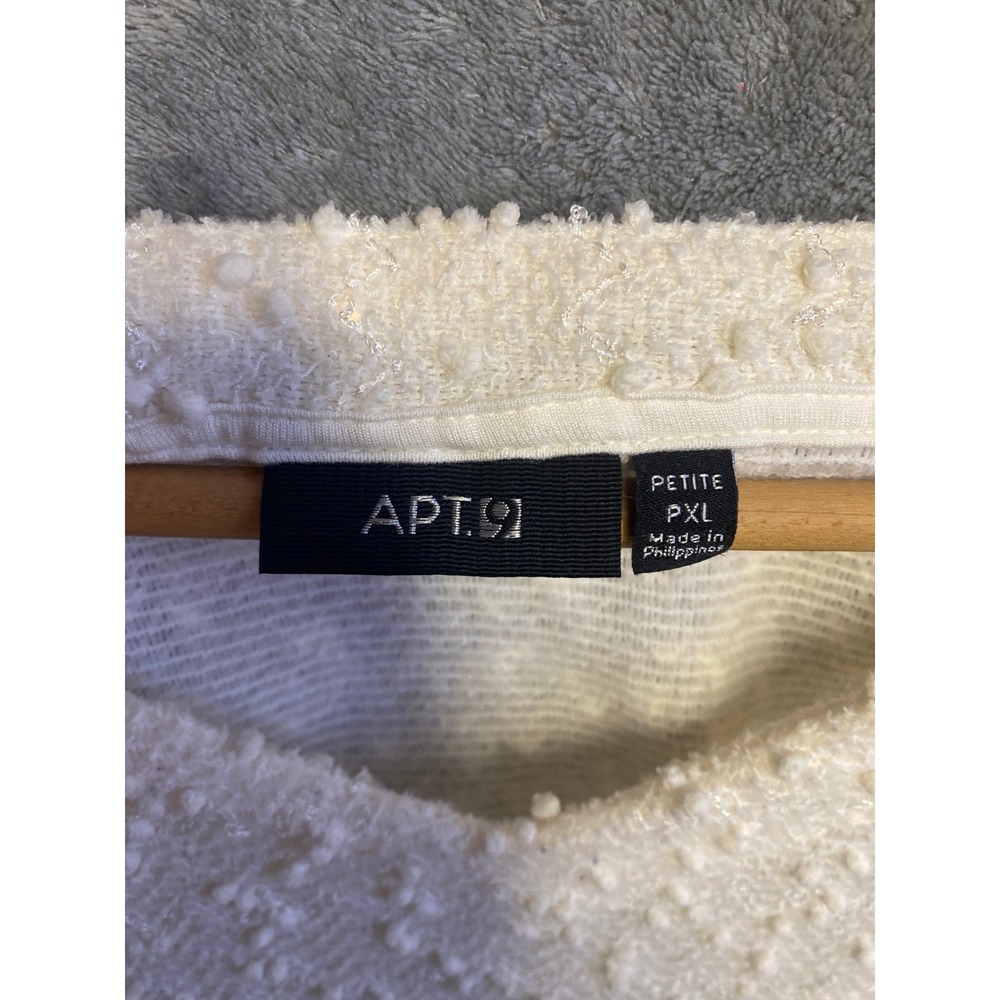 APT 9 Womens Petite Textured V Neck Long Sleeve Layered Sweater Top Ivory PXL - Picture 2 of 5